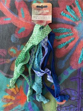 Pura Vida Ocean Elastic Hair Ties Headbands- Blue & Green New with Tags